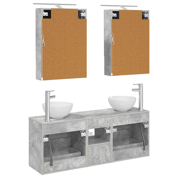 Set dulap baie 5 pcs Gri Beton 50 x 14,5 x 70 cm Lemn prelucrat WALTI