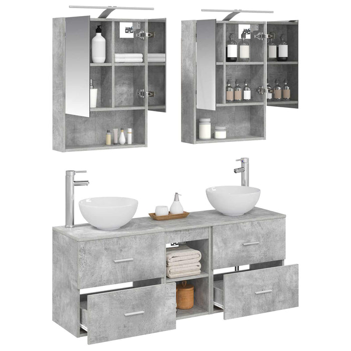 Set dulap baie 5 pcs Gri Beton 50 x 14,5 x 70 cm Lemn prelucrat WALTI