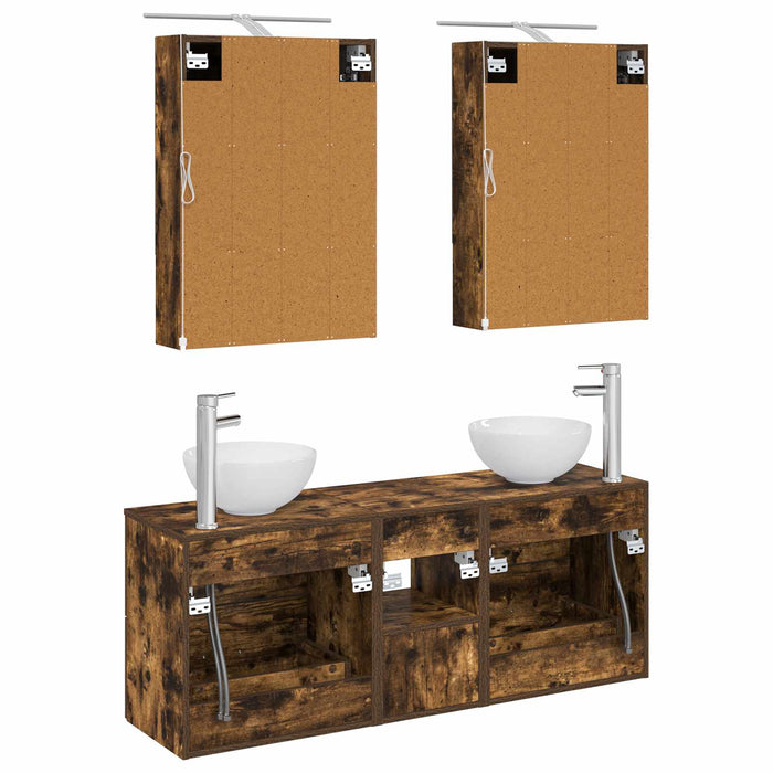 Set dulap baie 5 pcs Stejar fumuriu 50 x 14,5 x 70 cm WALTI
