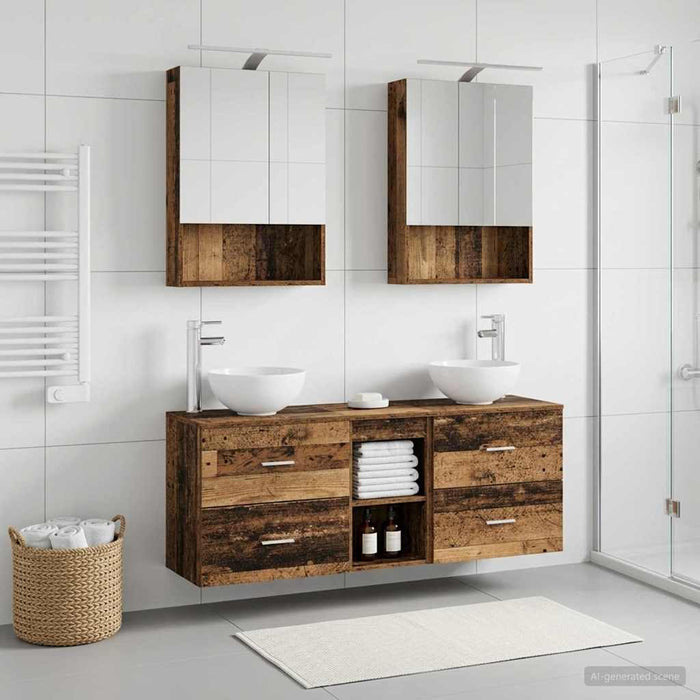 Set dulap baie 5 pcs Lemn vechi 50 x 14,5 x 70 cm WALTI
