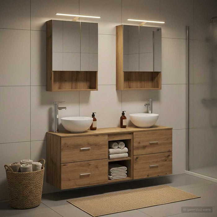 Set dulap baie 5 buc. Stejar Artizanal Lemn prelucrat WALTI