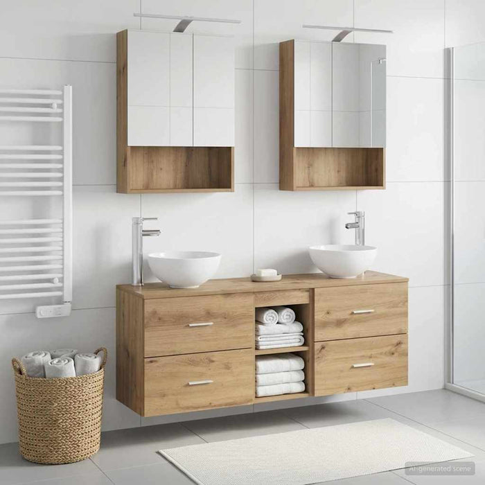 Set dulap baie 5 buc. Stejar Artizanal Lemn prelucrat WALTI