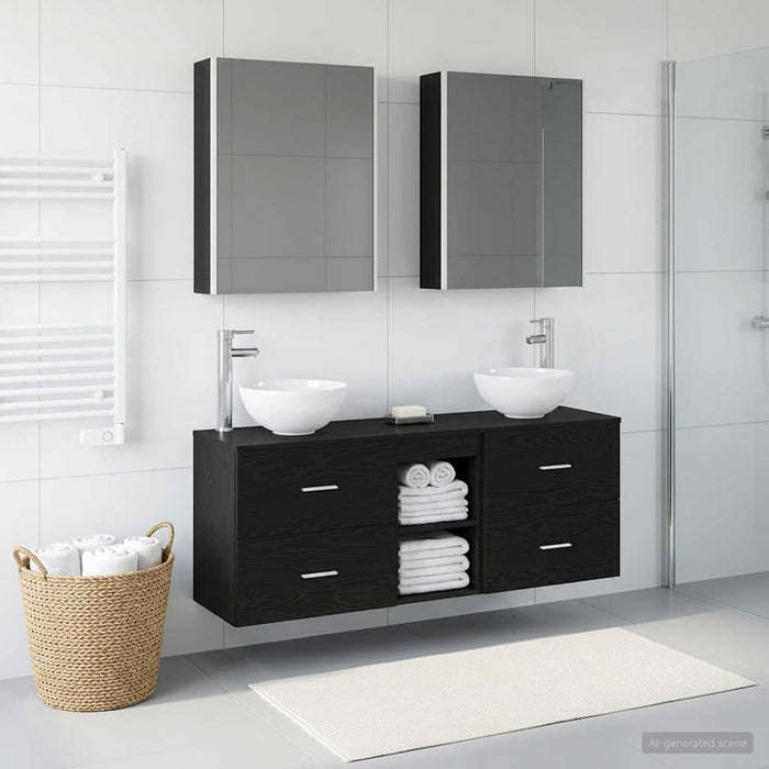 Set dulap baie 5 pcs Stejar Negru 53 x 15,5 x 70 cm WALTI