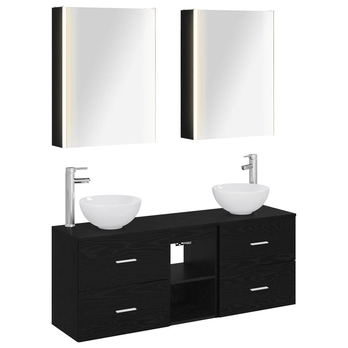Set dulap baie 5 pcs Stejar Negru 53 x 15,5 x 70 cm WALTI