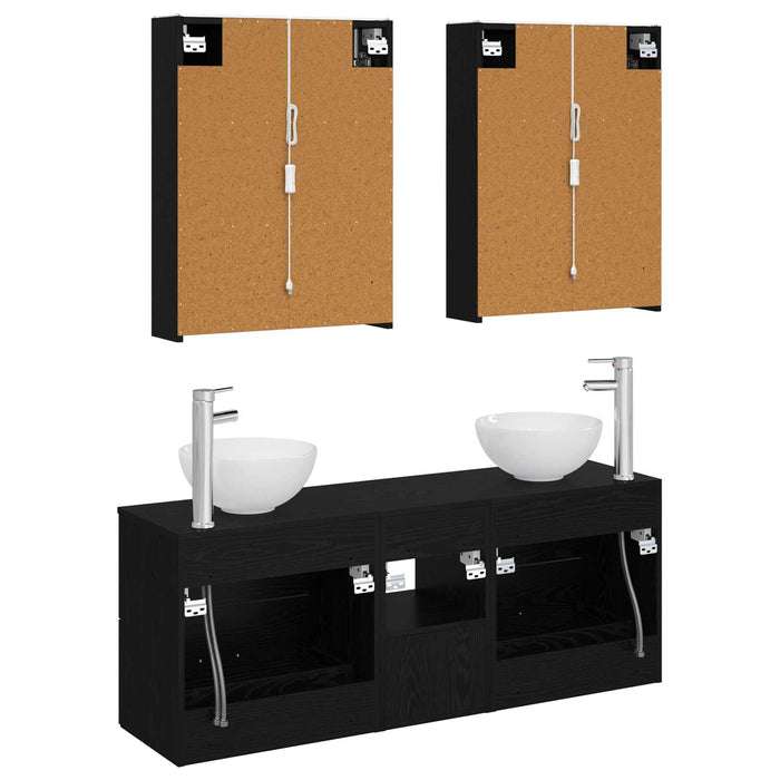 Set dulap baie 5 pcs Stejar Negru 53 x 15,5 x 70 cm WALTI