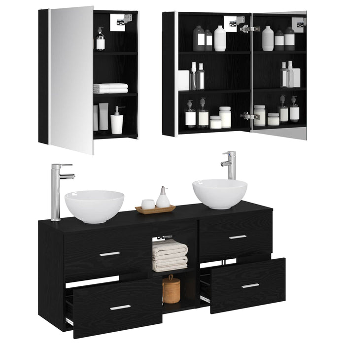 Set dulap baie 5 pcs Stejar Negru 53 x 15,5 x 70 cm WALTI