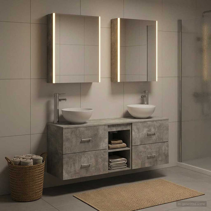 Set dulap baie 5 buc. Gri Beton Lemn prelucrat - WALTI WALTI