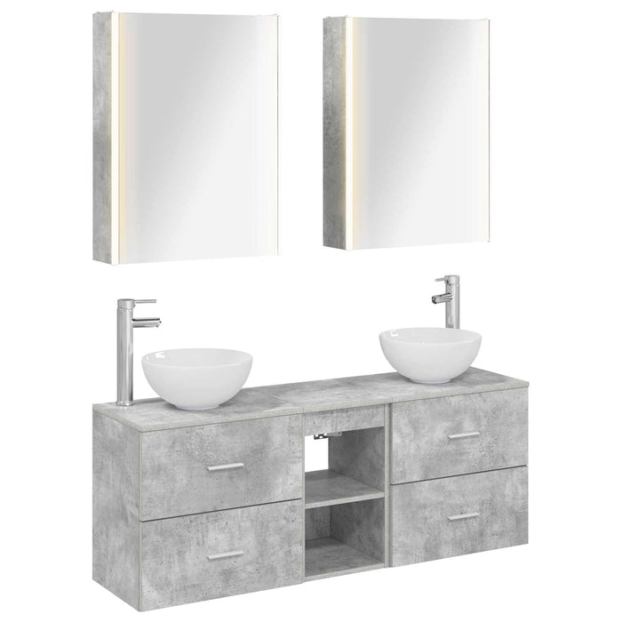 Set dulap baie 5 buc. Gri Beton Lemn prelucrat - WALTI WALTI