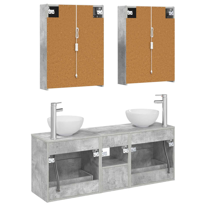 Set dulap baie 5 buc. Gri Beton Lemn prelucrat - WALTI WALTI