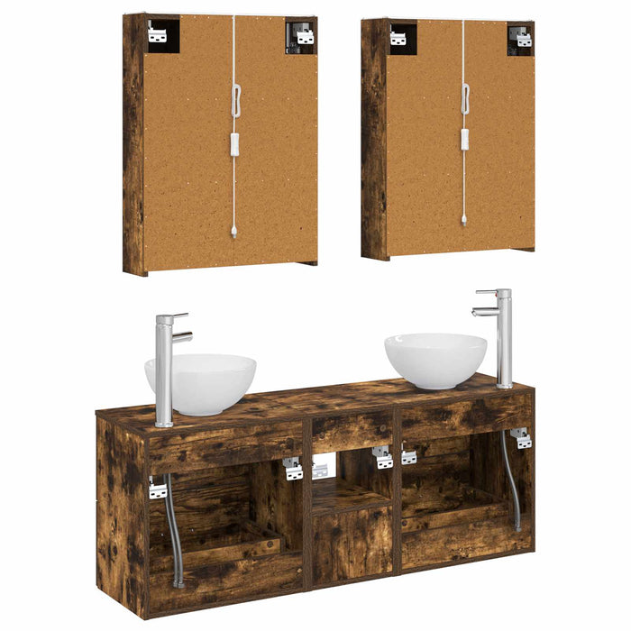 Set dulap baie 5 pcs Stejar fumuriu 53 x 15,5 x 70 cm WALTI