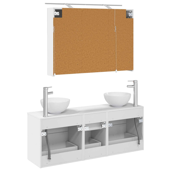 Set de mobilier pentru baie 4 pcs Alb Lemn prelucrat și sticlă WALTI