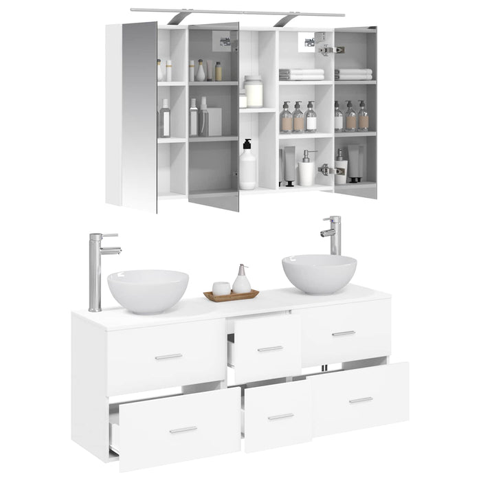 Set de mobilier pentru baie 4 pcs Alb Lemn prelucrat și sticlă WALTI