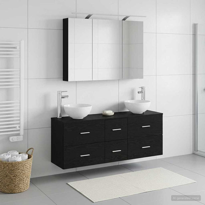 Set de mobilier pentru baie 4 pcs Stejar Negru WALTI