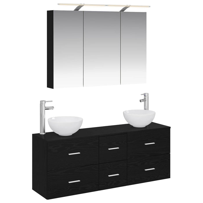 Set de mobilier pentru baie 4 pcs Stejar Negru WALTI
