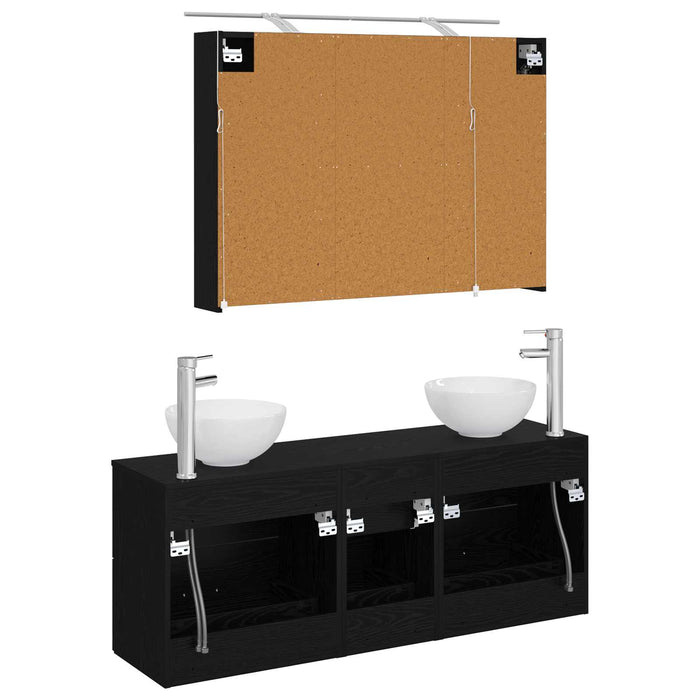 Set de mobilier pentru baie 4 pcs Stejar Negru WALTI