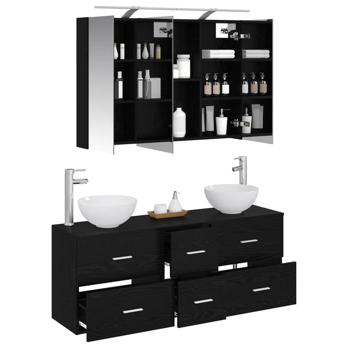 Set de mobilier pentru baie 4 pcs Stejar Negru WALTI