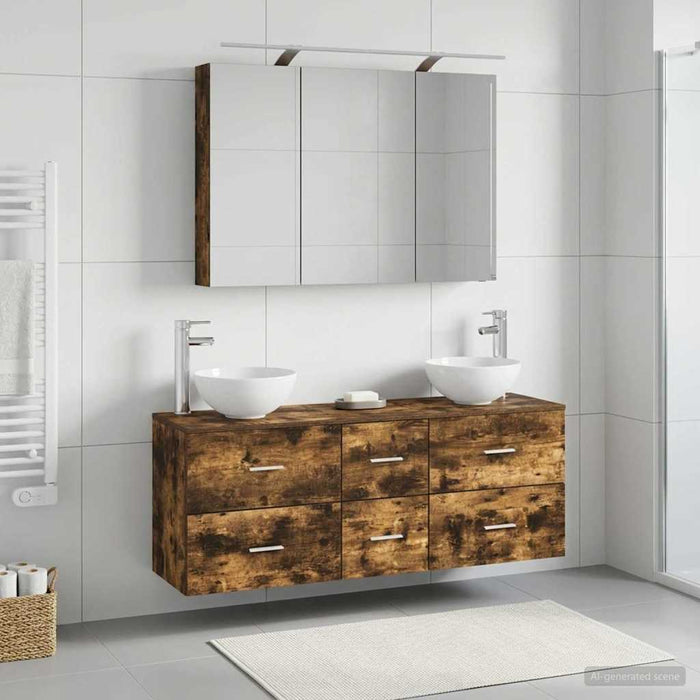Set de mobilier pentru baie 4 buc. Stejar fumuriu WALTI
