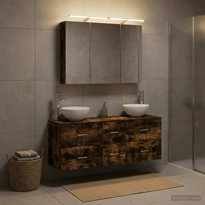 Set de mobilier pentru baie 4 buc. Stejar fumuriu WALTI
