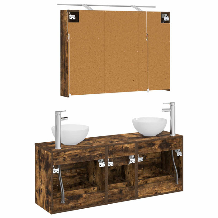 Set de mobilier pentru baie 4 buc. Stejar fumuriu WALTI