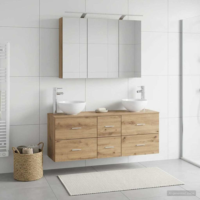 Set de mobilier pentru baie 4 pcs Stejar Artizanal WALTI