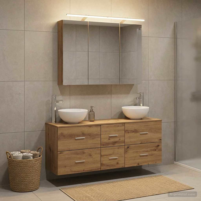 Set de mobilier pentru baie 4 buc. Stejar Artizanal WALTI