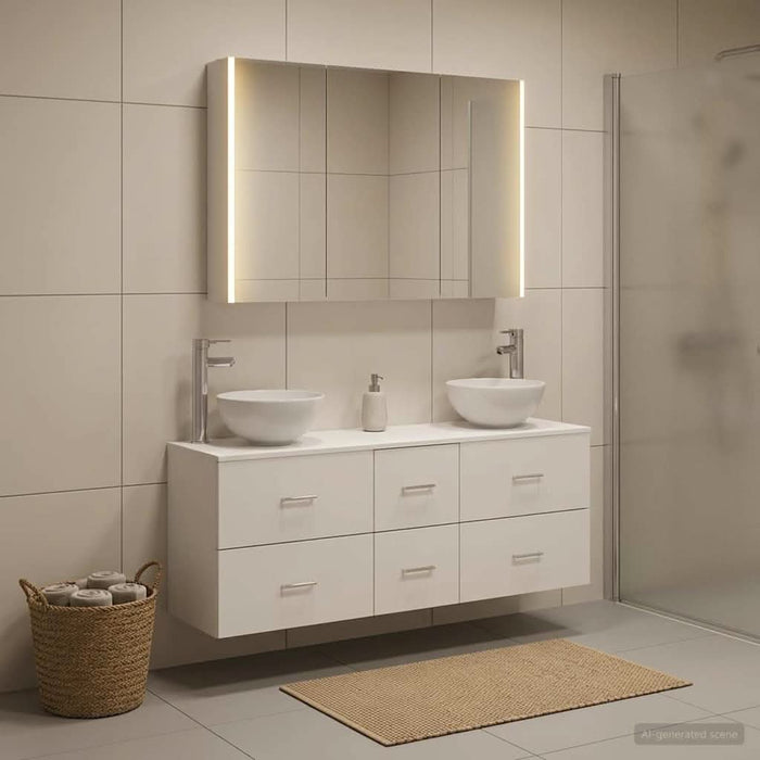 Set de mobilier pentru baie 4 buc. Alb Lemn prelucrat și sticlă WALTI