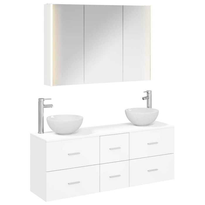 Set de mobilier pentru baie 4 pcs Alb Lemn prelucrat și sticlă WALTI