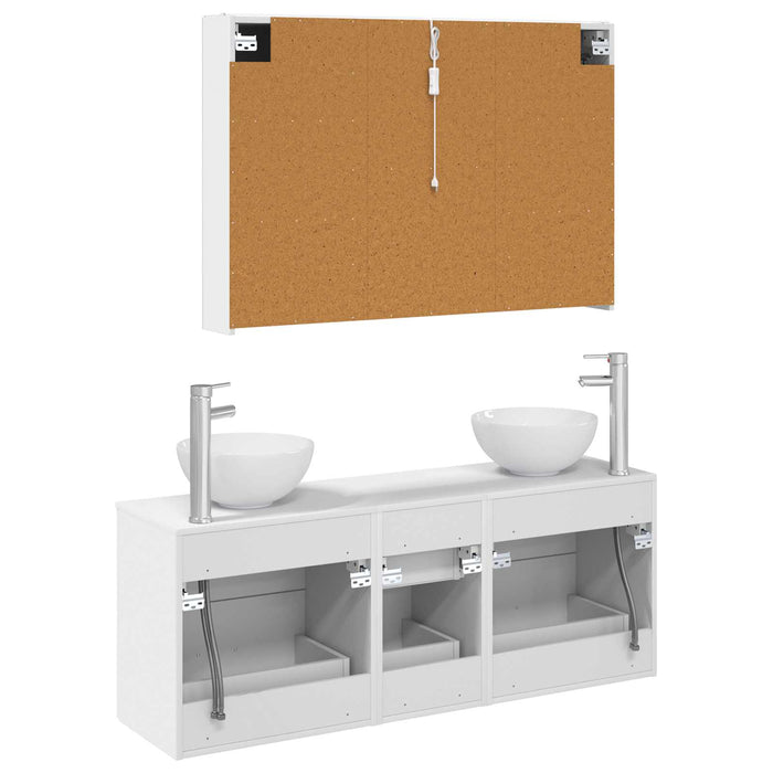 Set de mobilier pentru baie 4 pcs Alb Lemn prelucrat și sticlă WALTI