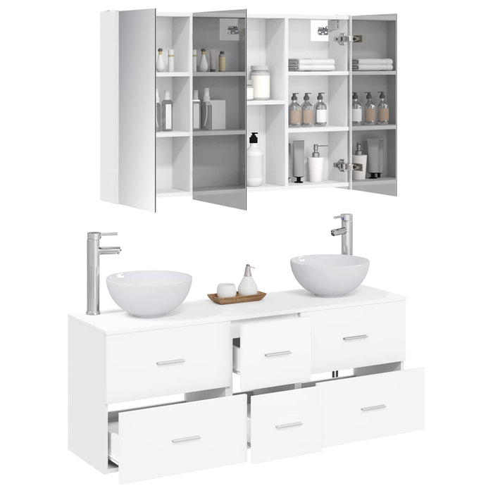Set de mobilier pentru baie 4 pcs Alb Lemn prelucrat și sticlă WALTI