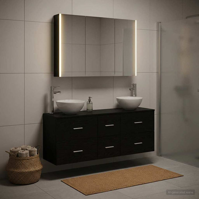 Set de mobilier pentru baie 4 buc. Stejar Negru WALTI