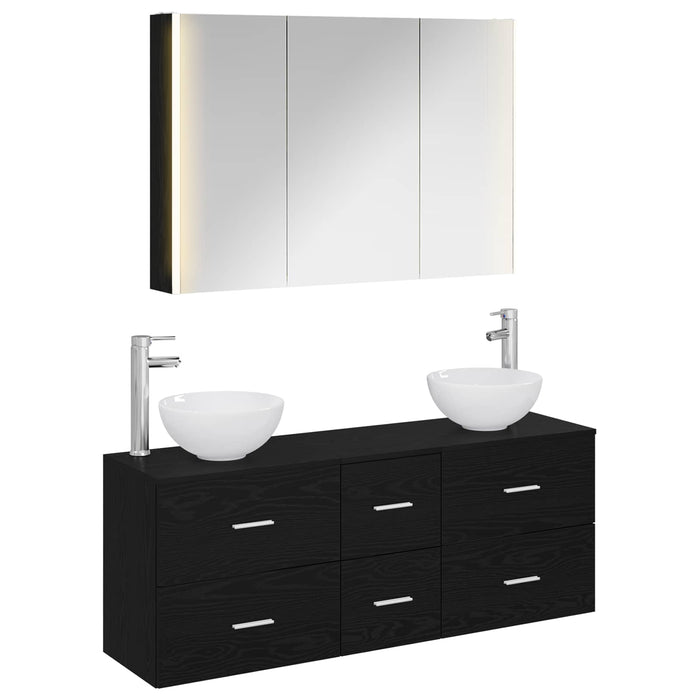 Set de mobilier pentru baie 4 pcs Stejar Negru WALTI