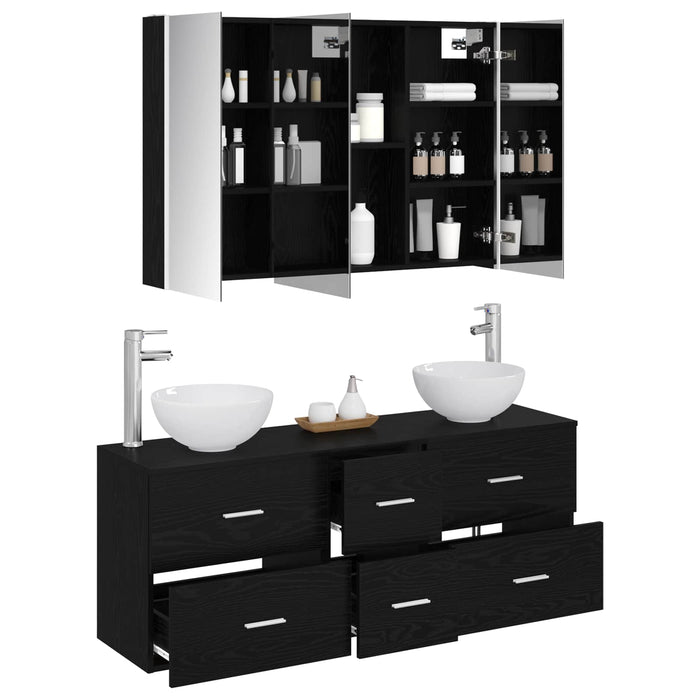 Set de mobilier pentru baie 4 pcs Stejar Negru WALTI