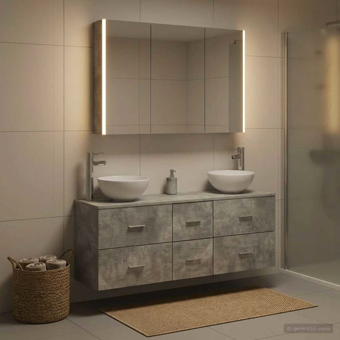 Set de mobilier pentru baie 4 buc. Gri Beton WALTI