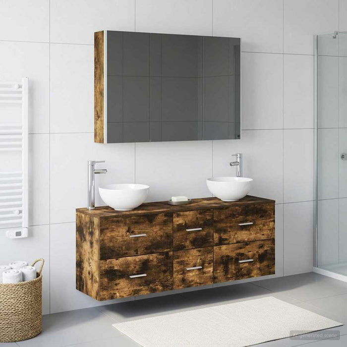 Set de mobilier pentru baie 4 pcs Stejar fumuriu WALTI