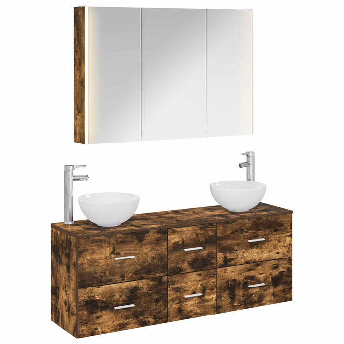 Set de mobilier pentru baie 4 pcs Stejar fumuriu WALTI
