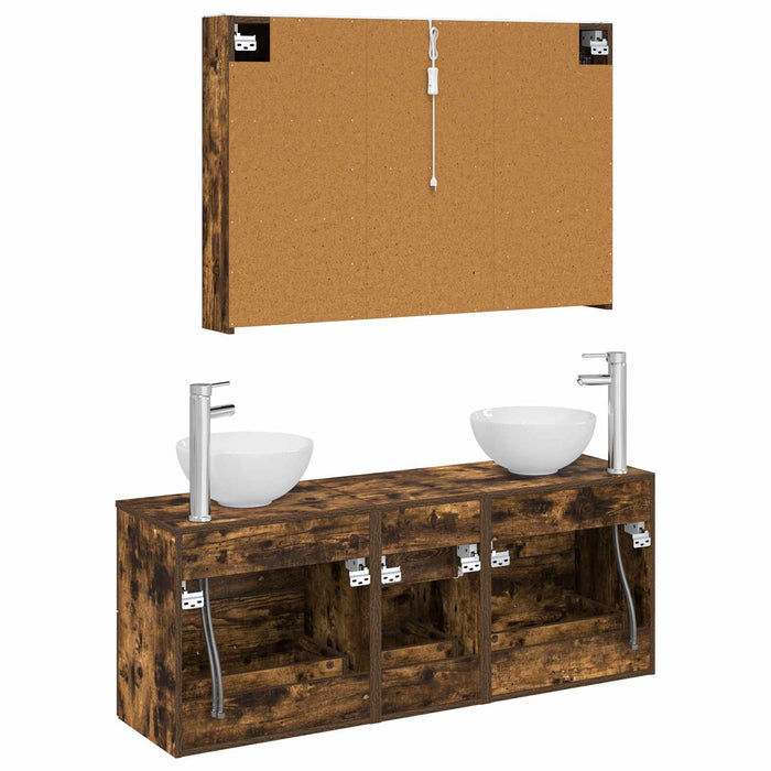 Set de mobilier pentru baie 4 pcs Stejar fumuriu WALTI