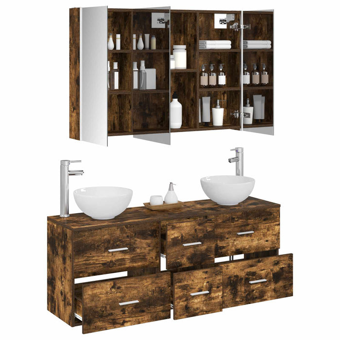 Set de mobilier pentru baie 4 pcs Stejar fumuriu WALTI