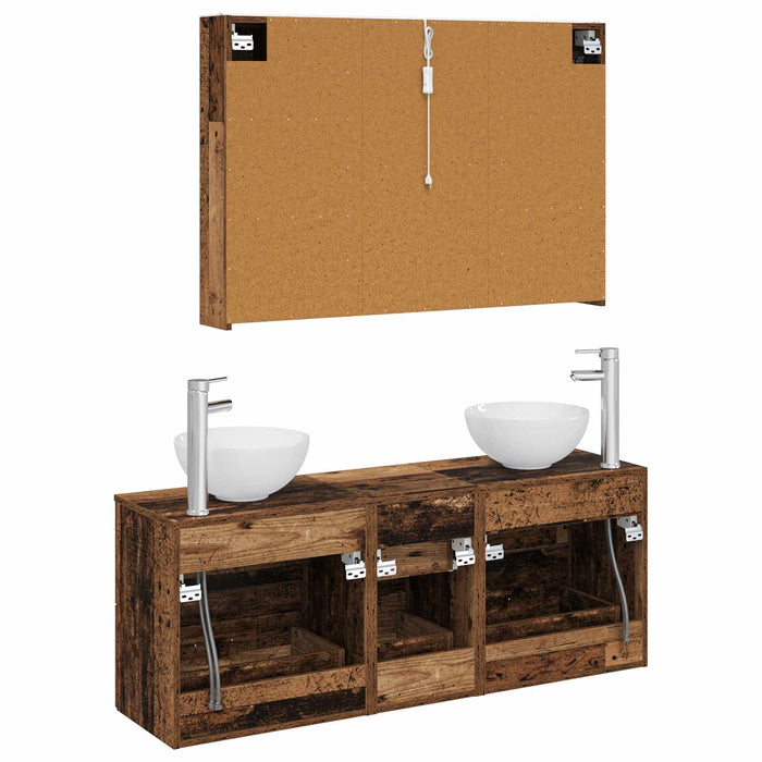 Set de mobilier pentru baie 4 pcs Lemn vechi WALTI