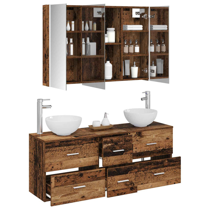 Set de mobilier pentru baie 4 pcs Lemn vechi WALTI