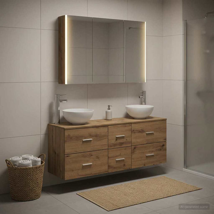 Set de mobilier pentru baie 4 buc. Stejar Artizanal WALTI