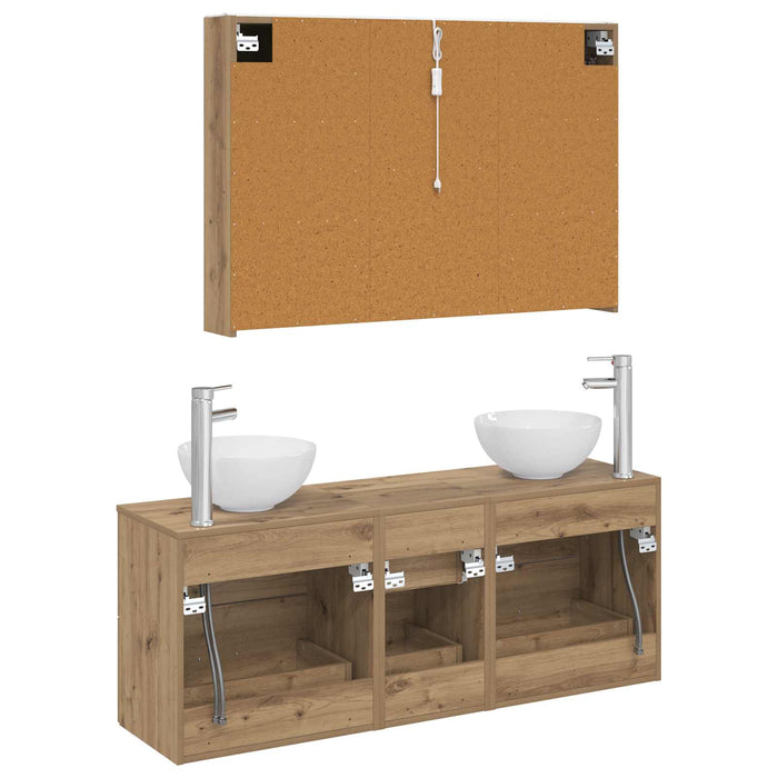 Set de mobilier pentru baie 4 pcs Stejar Artizanal WALTI