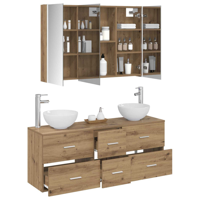 Set de mobilier pentru baie 4 pcs Stejar Artizanal WALTI