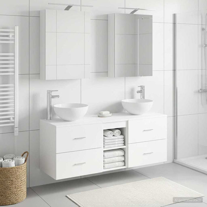 Set de mobilier pentru baie 5 pcs Alb Lemn prelucrat și sticlă WALTI