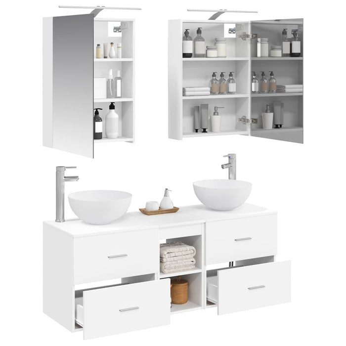 Set de mobilier pentru baie 5 pcs Alb Lemn prelucrat și sticlă WALTI