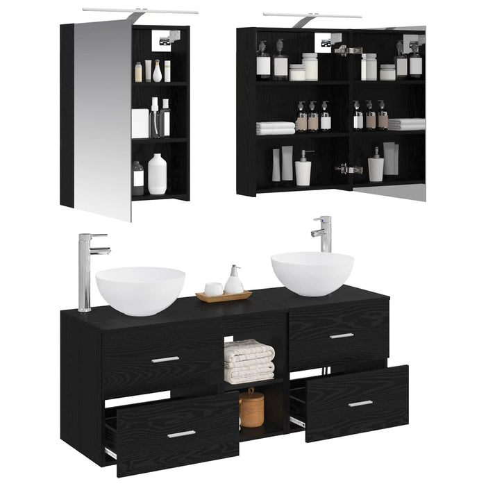 Set de mobilier pentru baie 5 pcs Stejar Negru WALTI
