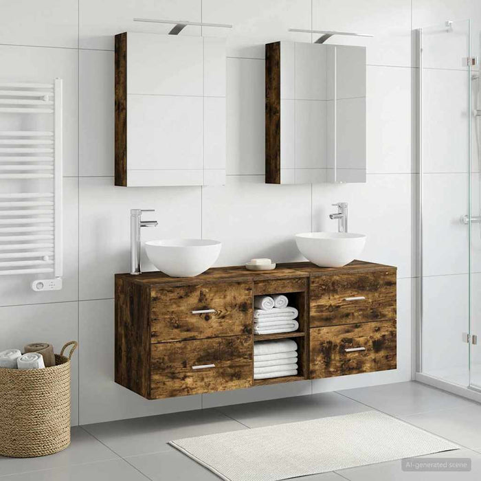 Set de mobilier pentru baie 5 buc. Stejar fumuriu WALTI