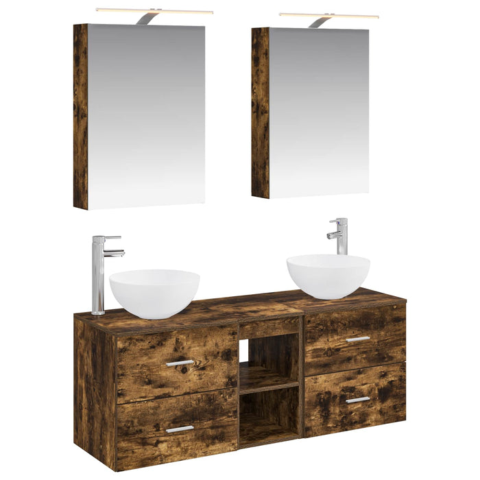 Set de mobilier pentru baie 5 pcs Stejar fumuriu WALTI