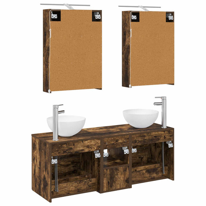 Set de mobilier pentru baie 5 pcs Stejar fumuriu WALTI