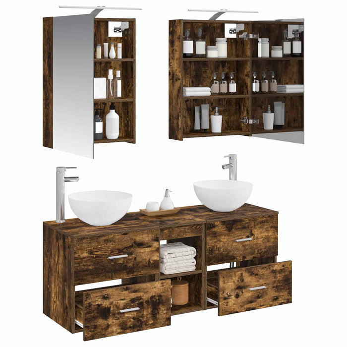 Set de mobilier pentru baie 5 pcs Stejar fumuriu WALTI