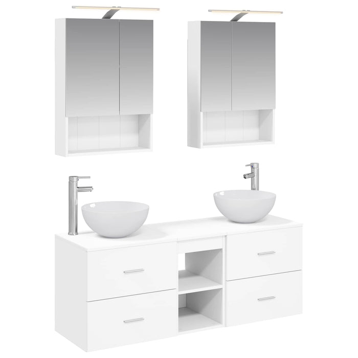 Set de mobilier pentru baie 5 pcs Alb Lemn prelucrat și sticlă WALTI